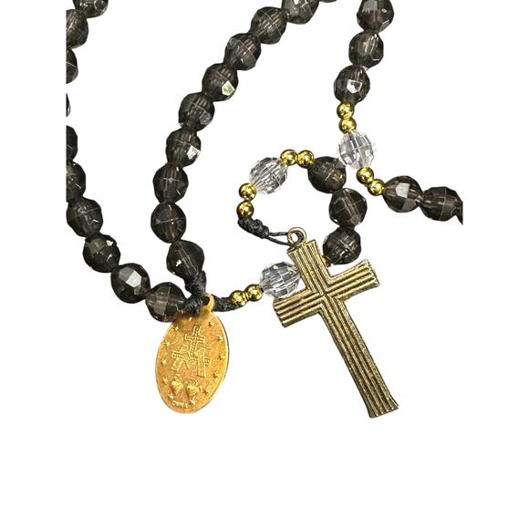 Black Glass Rosary 10 inches around and 15 inches in full length - Picture 3 of 5